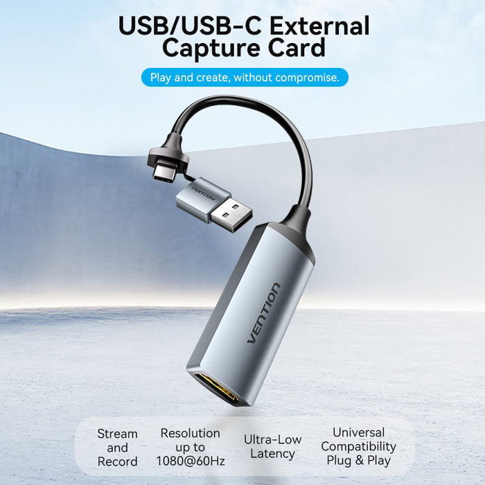 Vention ACWHA Adaptador HDMI Hembra a USB Tipo-C y USB Tipo-A